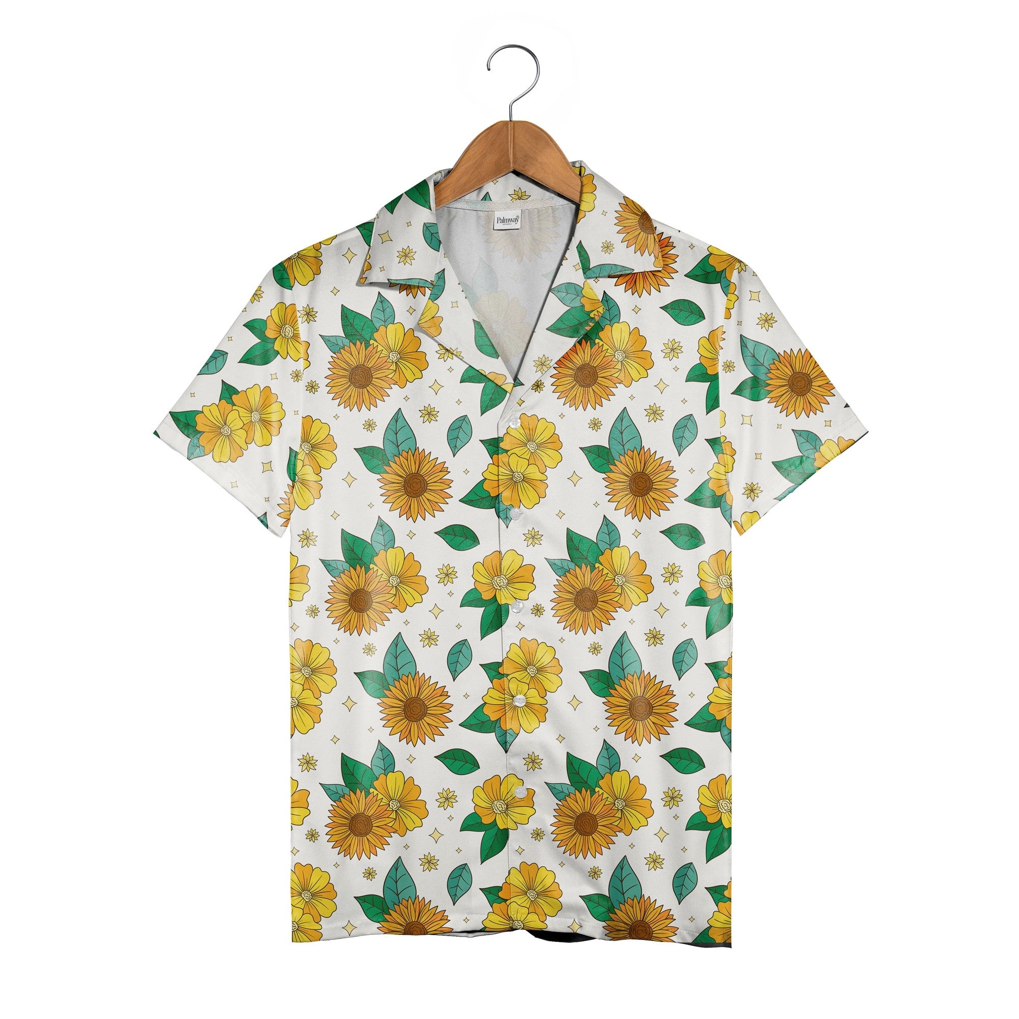 Retro Cartoon Sunflower and Daisy Hawaiian Shirt on Cream