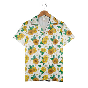 Retro Cartoon Sunflower and Daisy Hawaiian Shirt on Cream