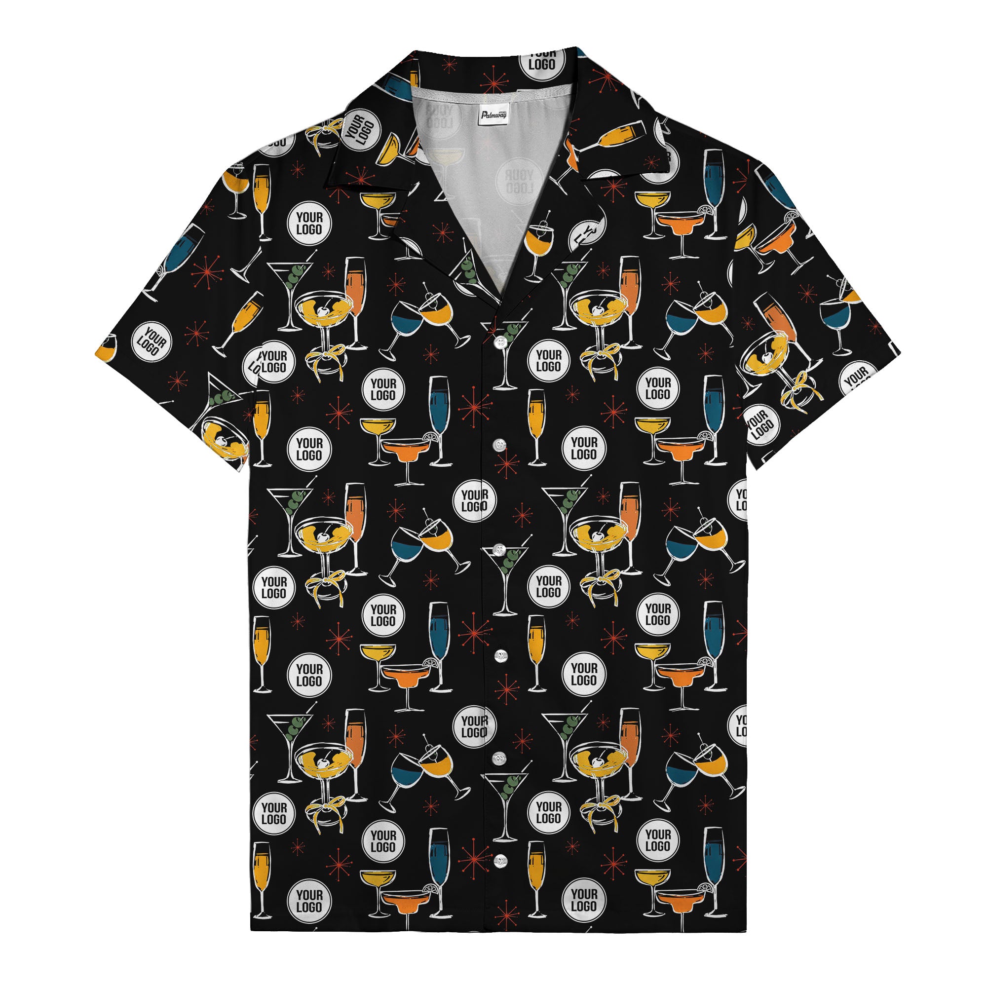 retro cocktail glasses & martini starburst hawaiian shirt