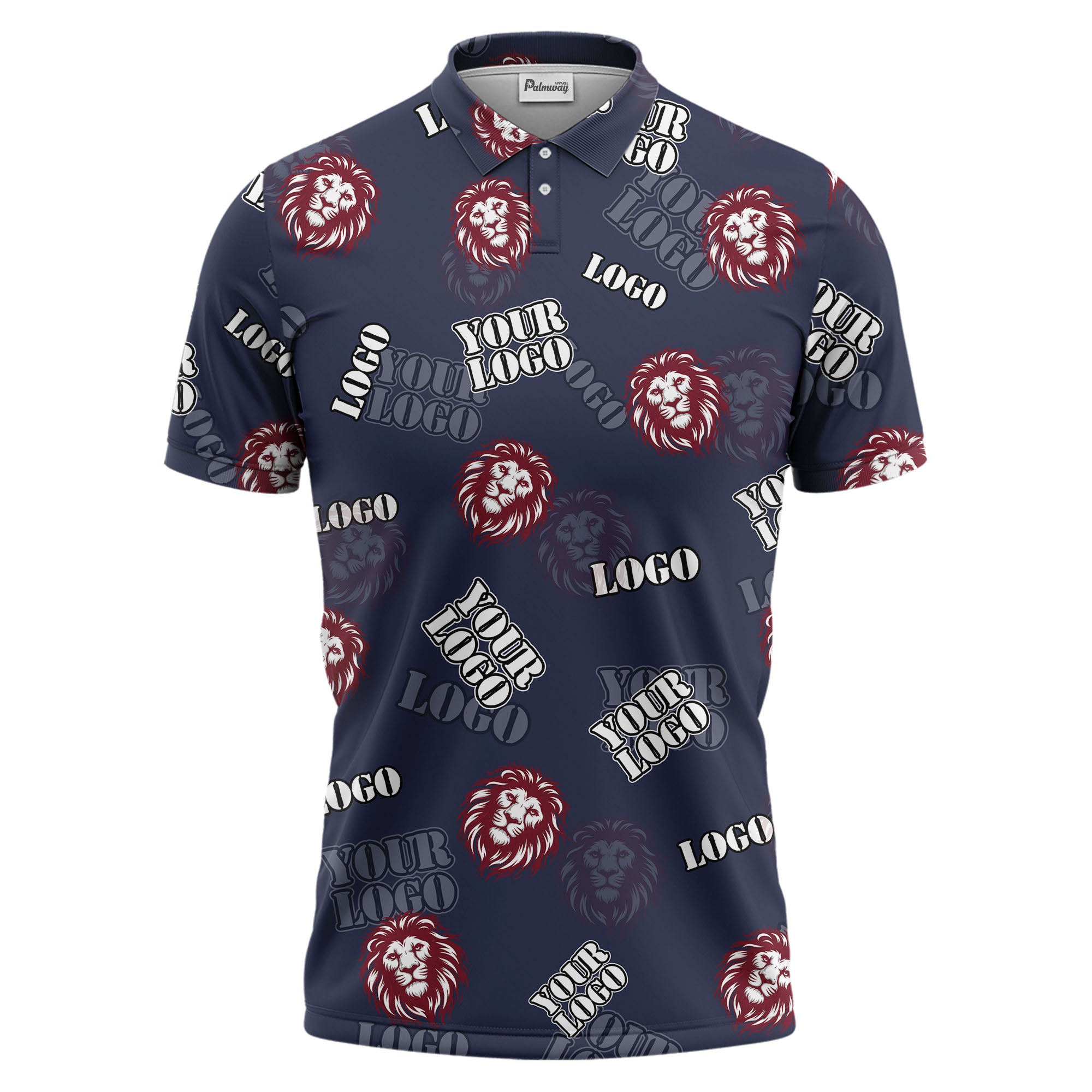 roaring lion head & your logo repeat custom multi color men's golf polo shirt