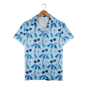 Romantic Cobalt Hawaiian Shirt with Watercolor Plumeria Flowers