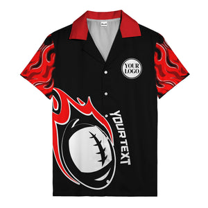 rugby ball & tribal flames black coral hawaiian shirt for men