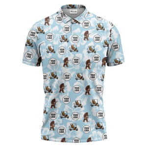 Sasquatch Banjo Golf Carts Tropical Repeating Illustrated Blue Polo Shirt