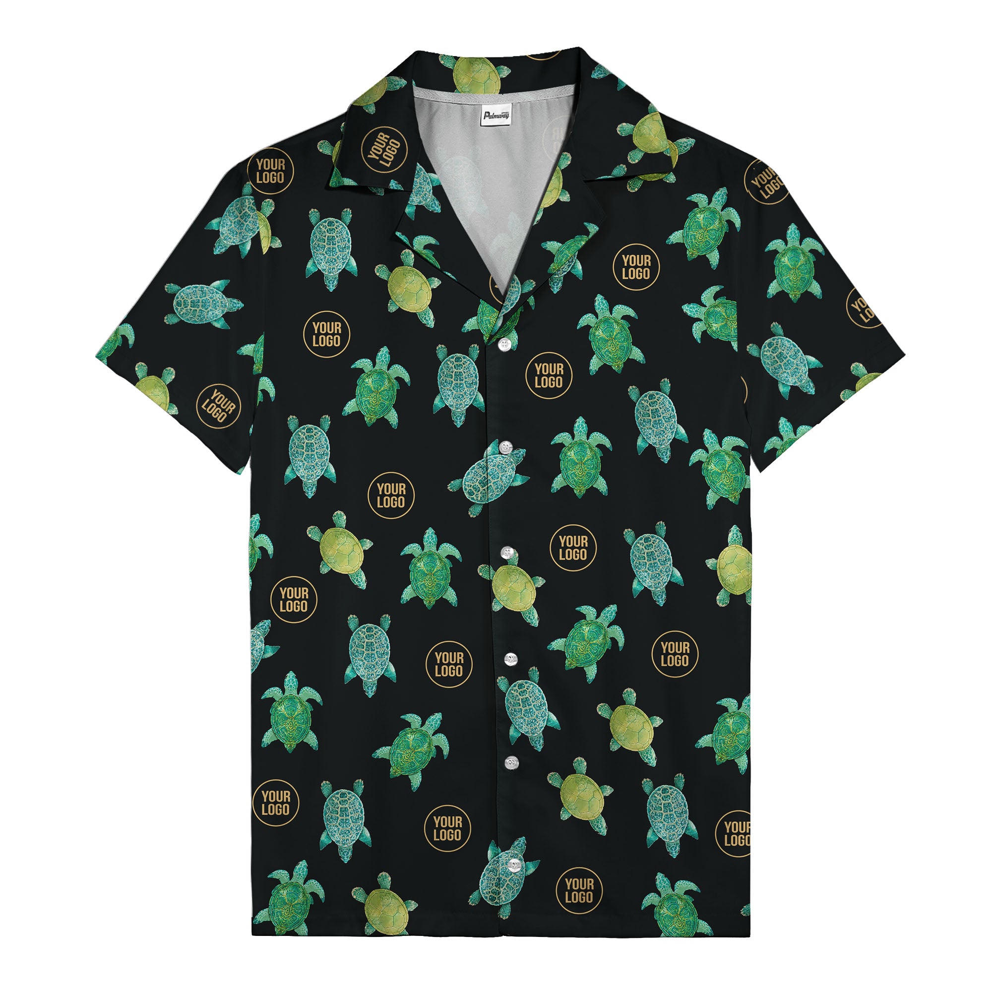 sea turtles and golden logo rings hawaiian shirt for men