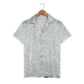 Serene Damask Hawaiian Shirt with Ornamental Scrolls in Pale Blue Gray