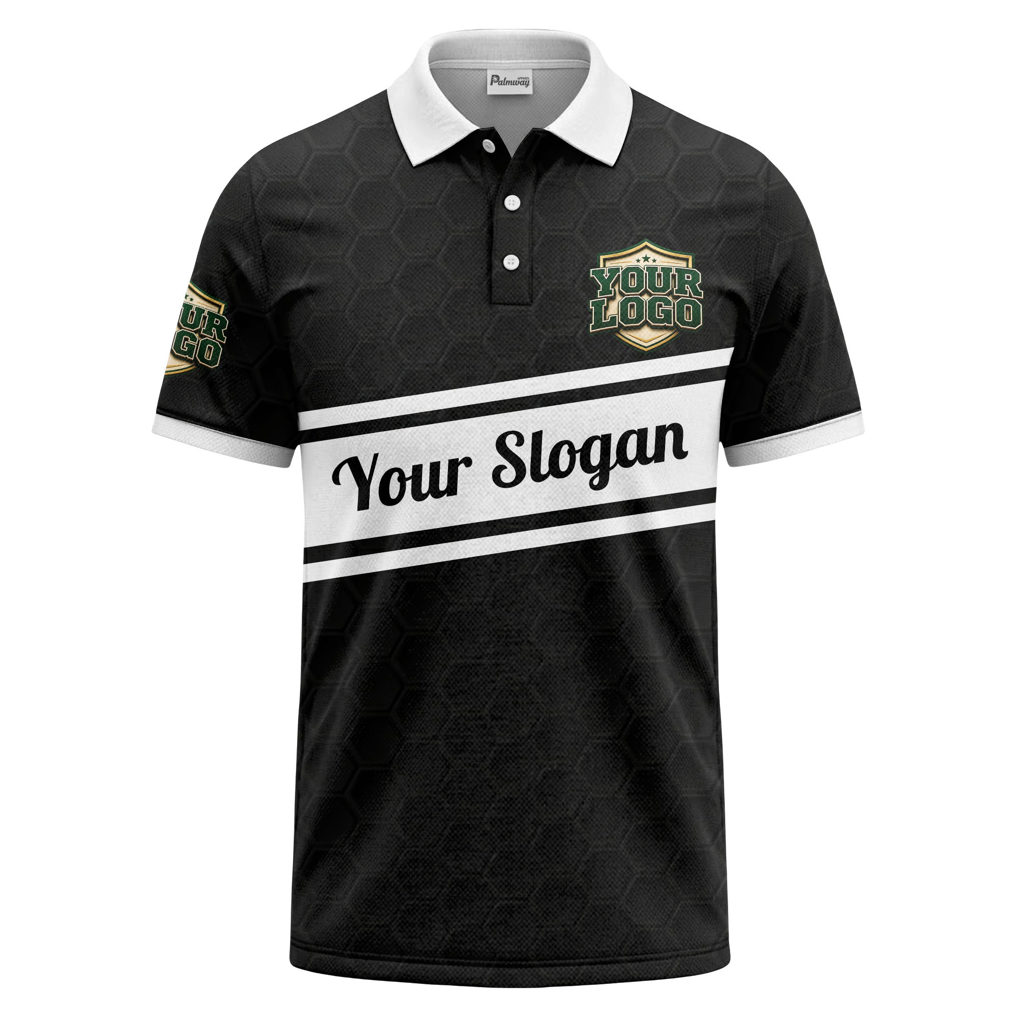 shield logo stars hexagon pattern polo shirt for men