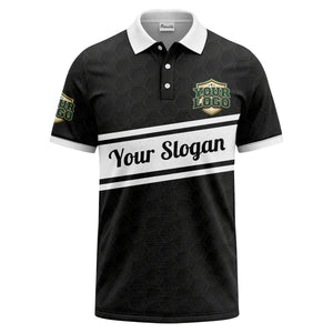 shield logo stars hexagon pattern polo shirt for men