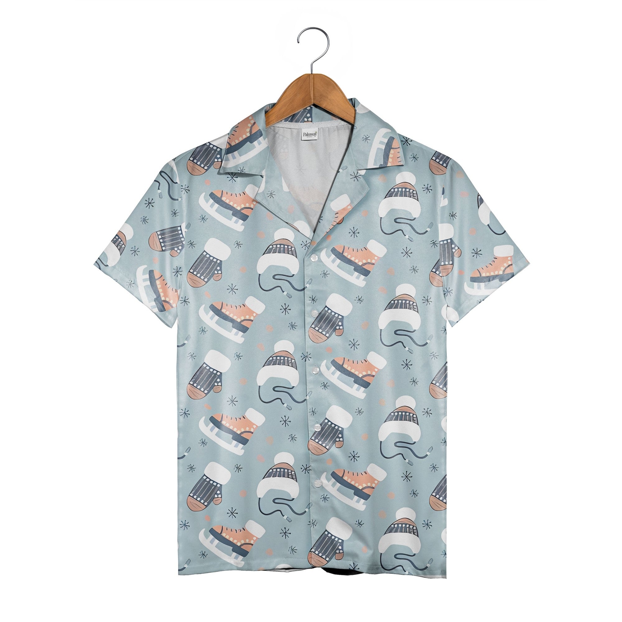 Sky Blue Winter Accessories Hawaiian Shirt with Ice Skates Pattern