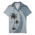 slate blue palm silhouettes with flying birds tropical hawaiian shirt