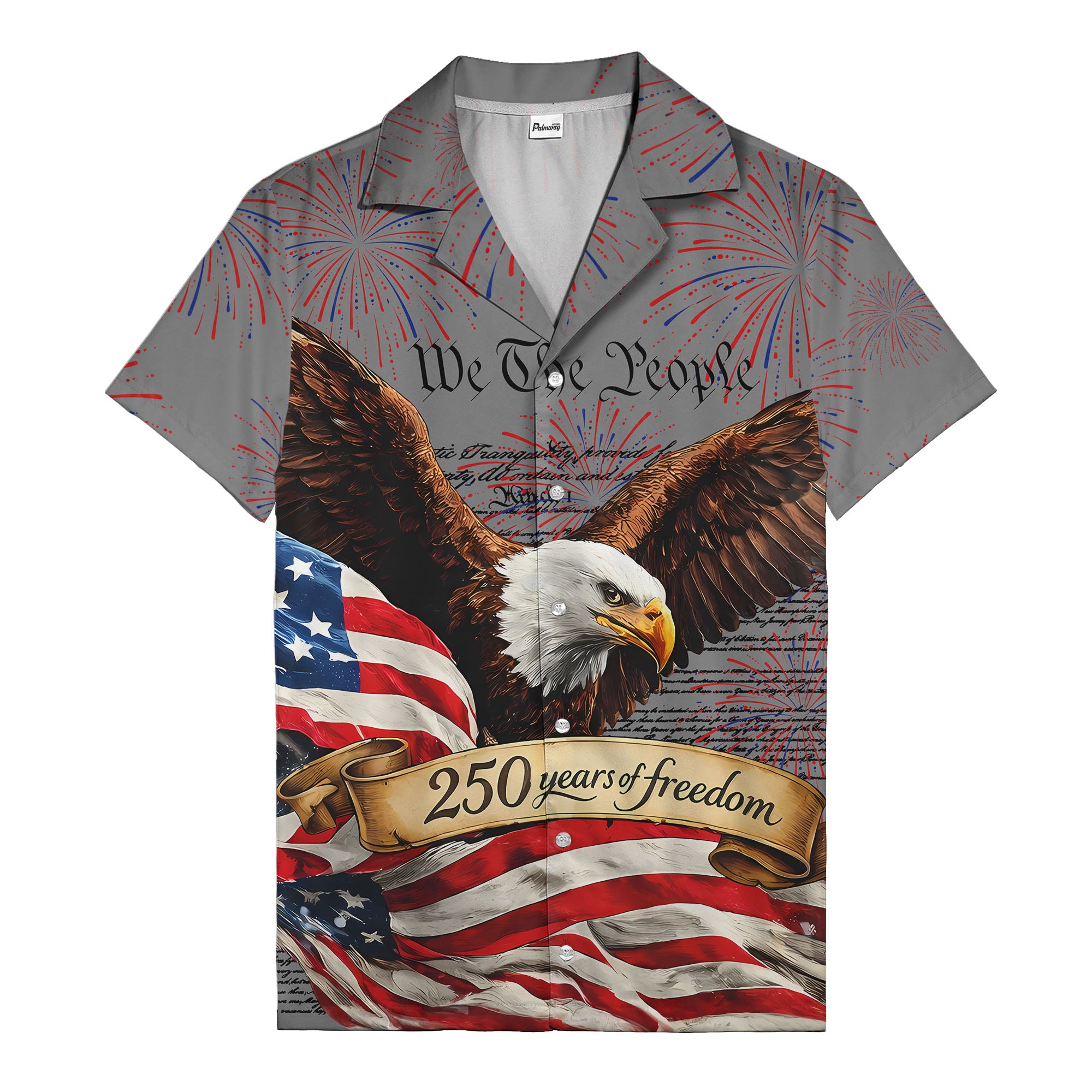 soaring bald eagle fireworks american flag hawaiian shirt for men