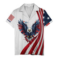 Soaring Bald Eagle Splatter Stars & Stripes Aloha Button Down Shirt Hawaiian Shirt