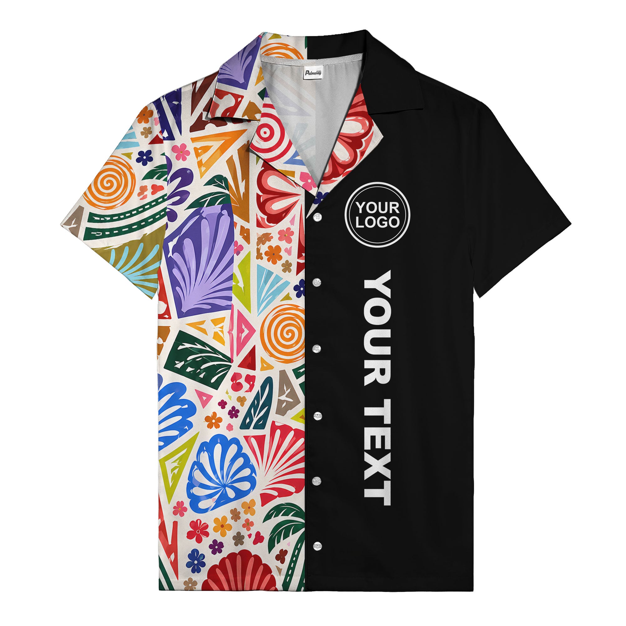 spiral motifs palm leaves hibiscus geometric hawaiian shirt for men