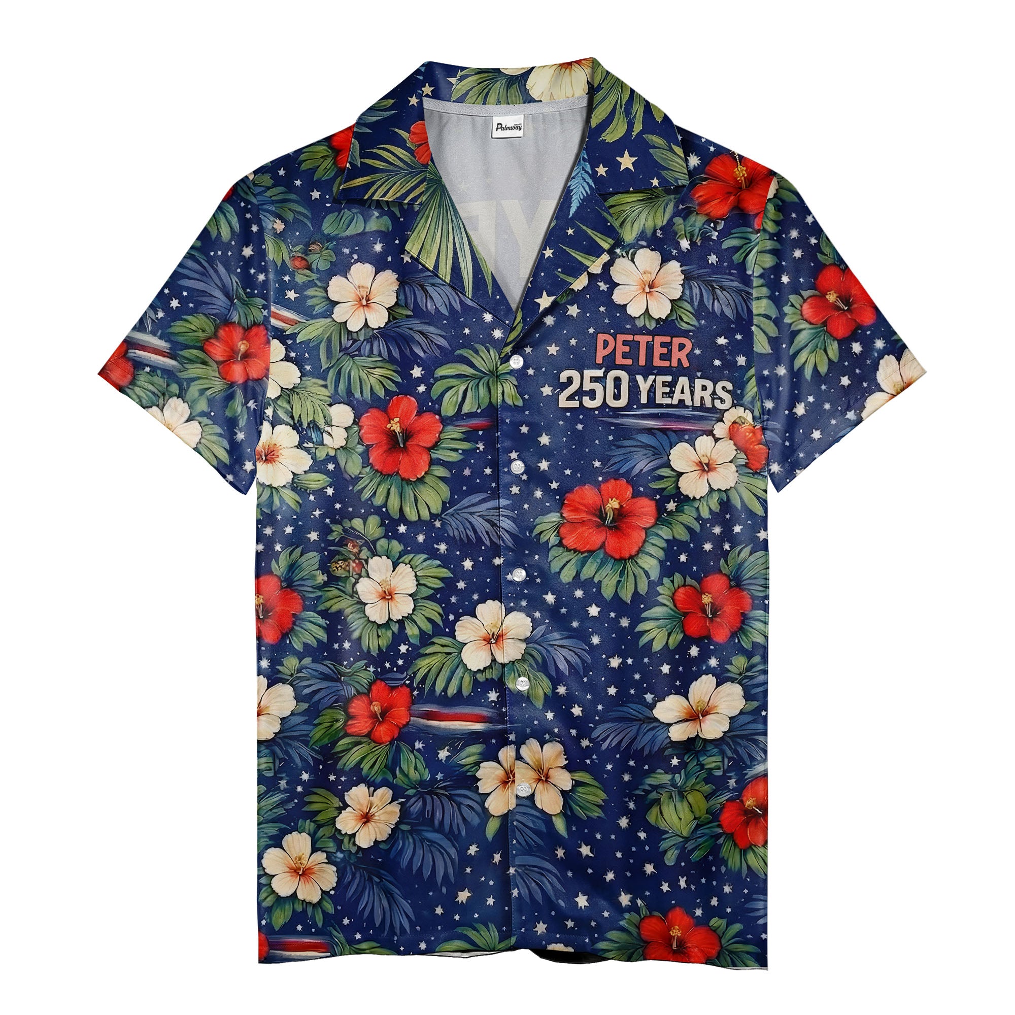 starlit hibiscus palm hawaiian shirt with custom text aloha button down shirt