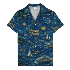 starry night sailboats & cruise ships palm tree hawaiian shirt