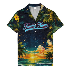 starry night sunset palm trees & hibiscus hawaiian shirt