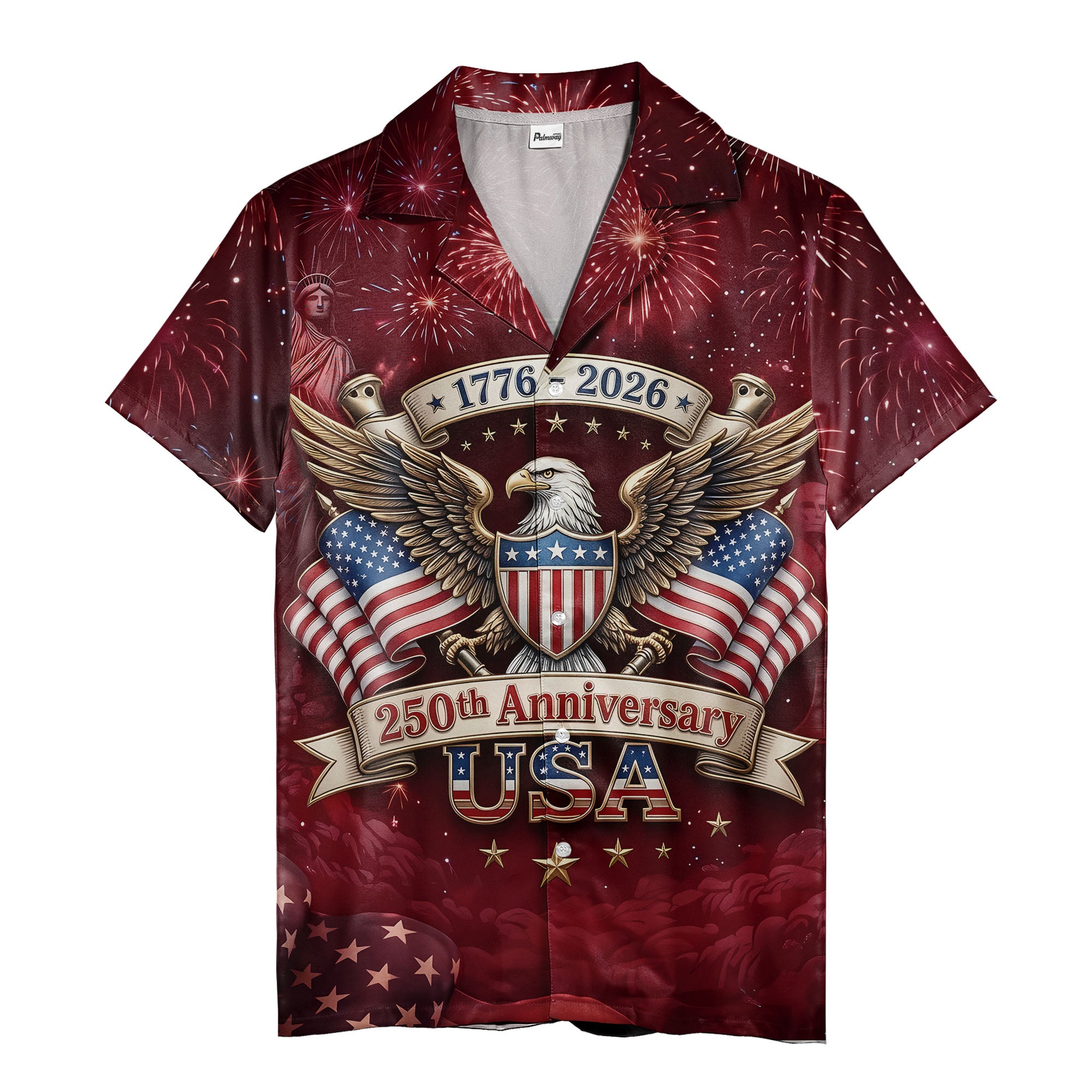 stars stripes & bald eagle fireworks usa 250th anniversary hawaiian shirt for men
