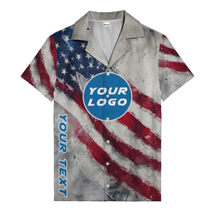 stars & stripes watercolor us flag custom circle logo hawaiian shirt