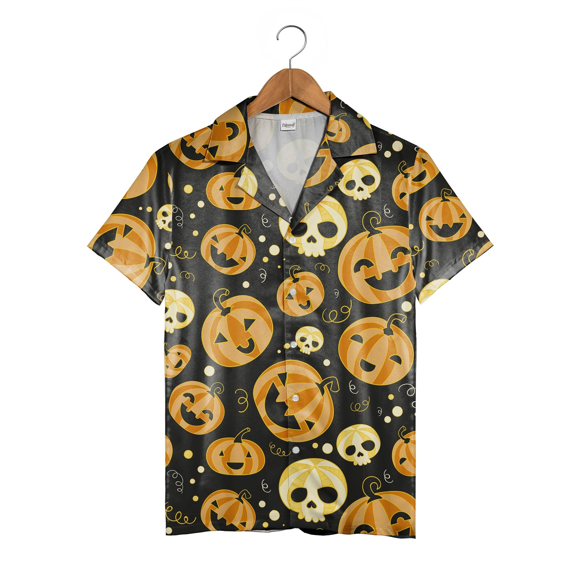 Striped Jack-o-Lantern and Skull Hawaiian Shirt on Charcoal