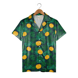 Stylized Pineapple Hawaiian Shirt with Monstera on Dark Teal