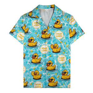 summer fun cartoon rubber ducks riding light blue wave hawaiian shirt