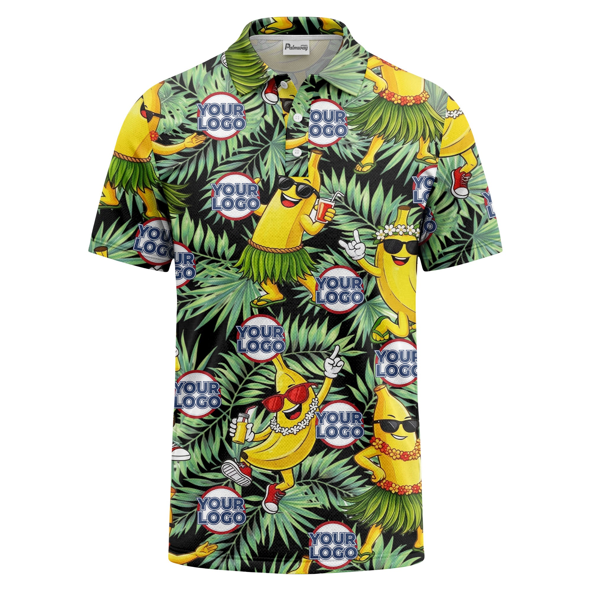 sunglass bananas luau palm leaves polo shirt for men