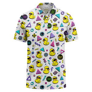 sunglasses rubber duckies & neon geometric shapes polo shirt for men