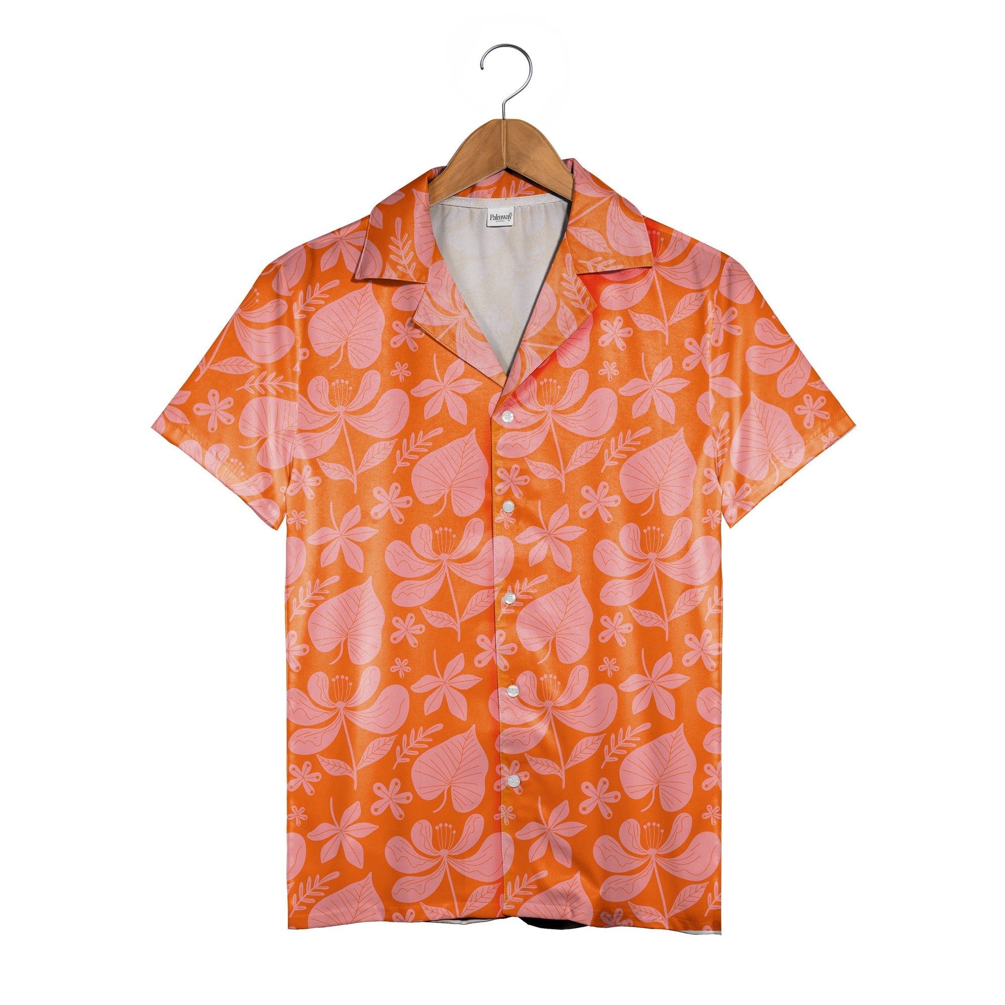Tangerine Bloom Hawaiian Shirt with Graphic Floral Pattern