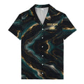 teal gold marble waves luxury yacht abstract hawaiian shirt