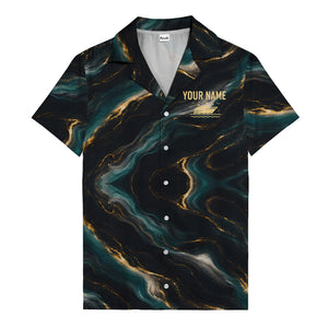 teal gold marble waves luxury yacht abstract hawaiian shirt