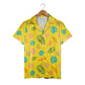 Teal Wave Hawaiian Shirt on Sunshine Yellow Background