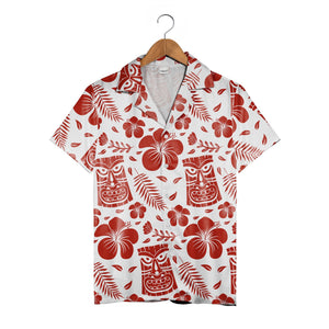 Terracotta Tiki Mask Hawaiian Shirt with Palm Fronds on White