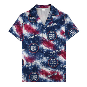 tie-dye stars & flag custom logo patriotic hawaiian shirt for men