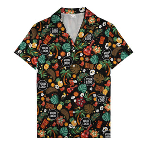 tiki masks & pineapples watercolor hawaiian shirt with toucans & ukuleles