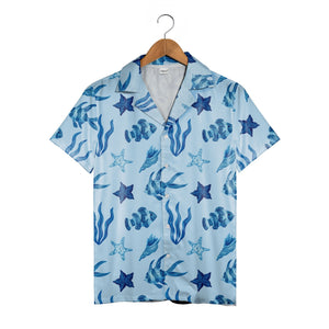 Trendy Ombre Blue Hawaiian Shirt with Gradient Tie-Dye Effect