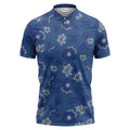 tropical blue floral logo repeating leaves polo shirt for men