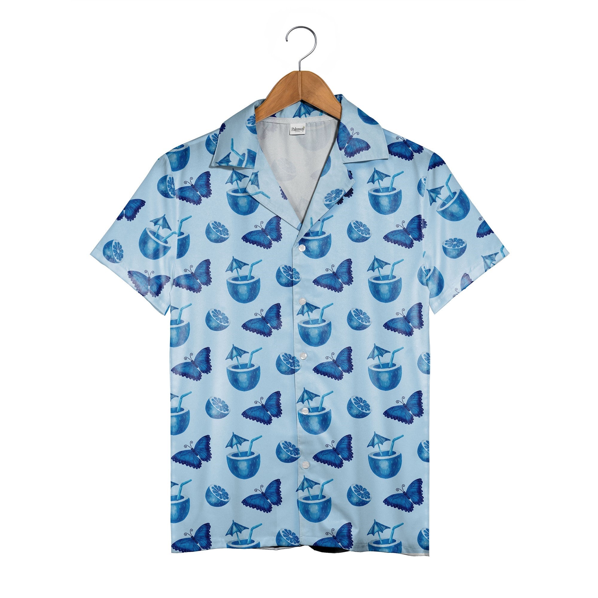 Tropical Cocktail Hour Hawaiian Shirt with Butterflies and Citrus Accents