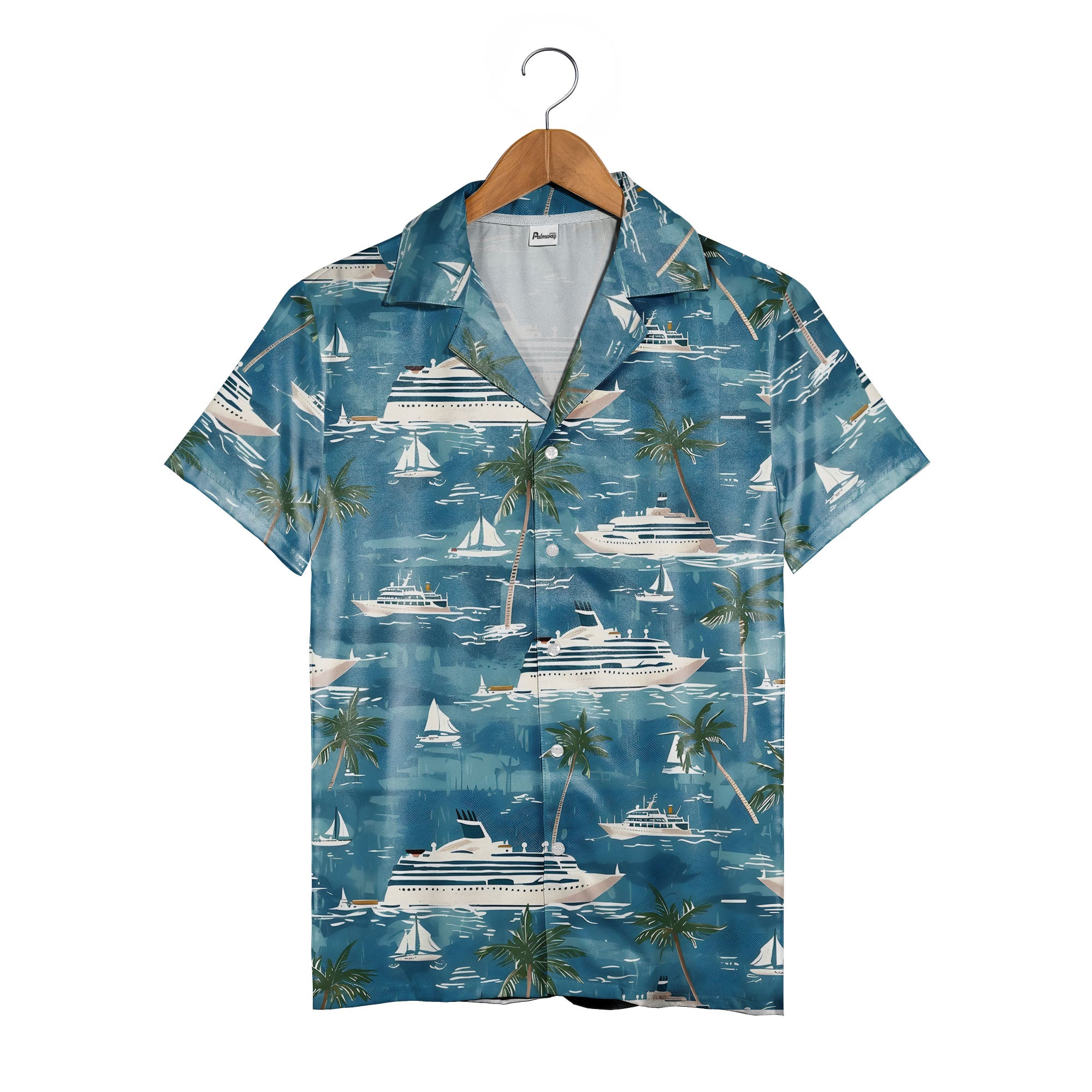 Tropical Cruise Ship & Yacht Hawaiian Shirt – Palm Trees and Ocean Waves