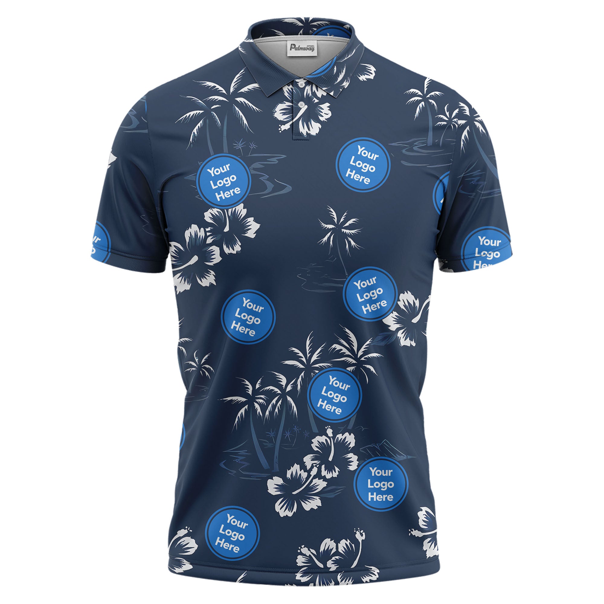 tropical island polo shirt | palm tree & hibiscus all-over print for men