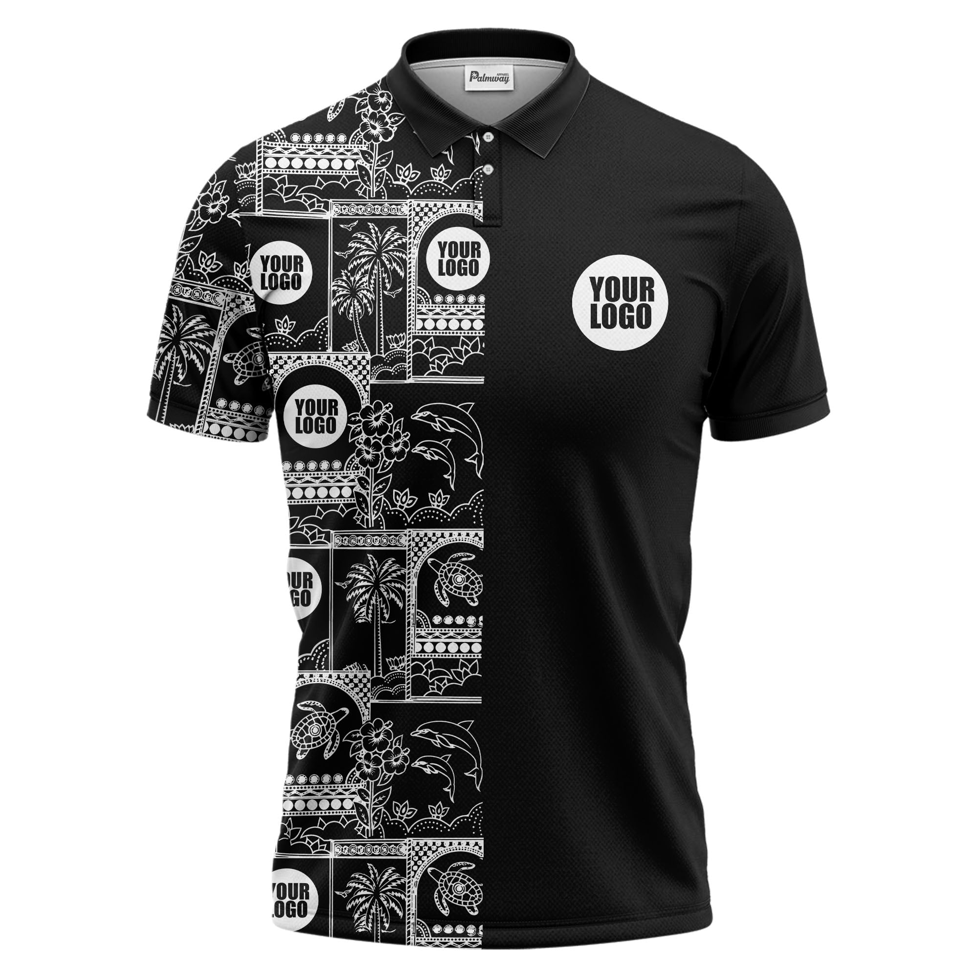 Tropical Palm Tree Dolphin Vacation Polo Shirt With Playful Turtles