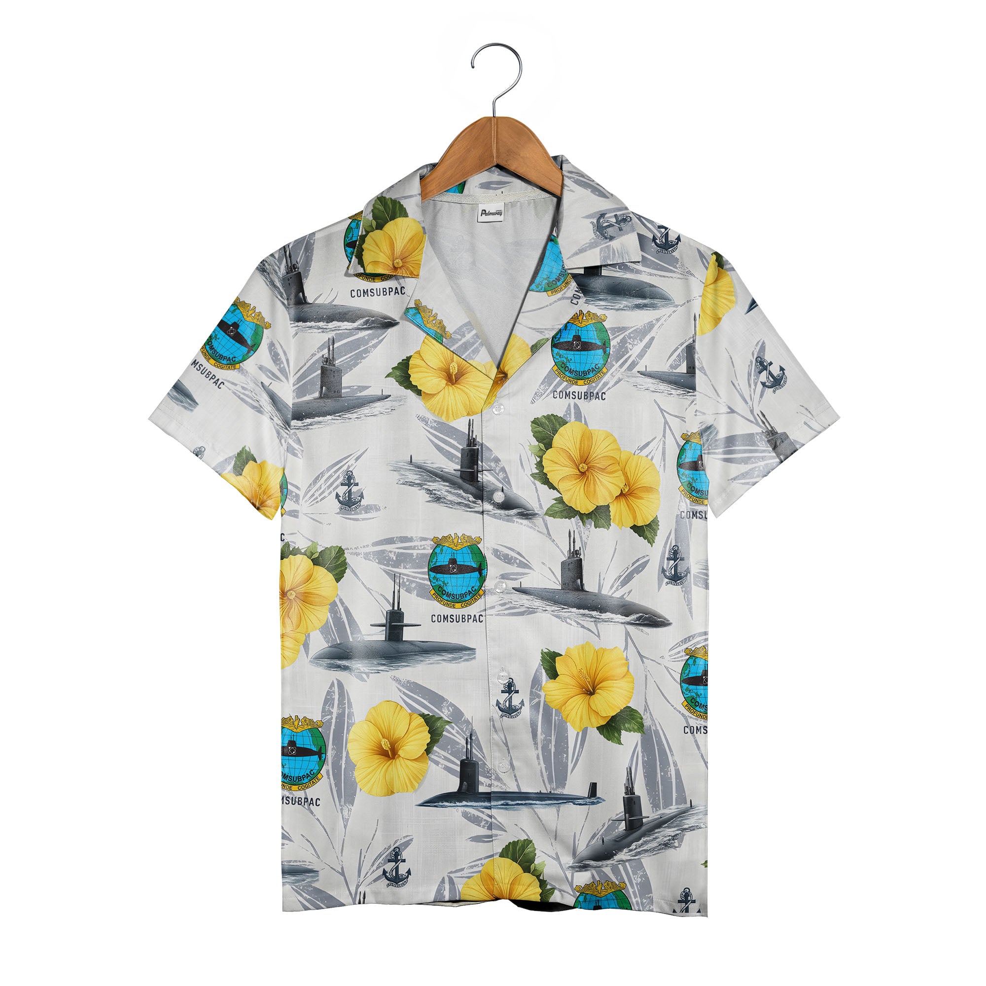 US Navy Submarine Hawaiian Shirt - COMSUBPAC Tropical Hibiscus Nautical Design