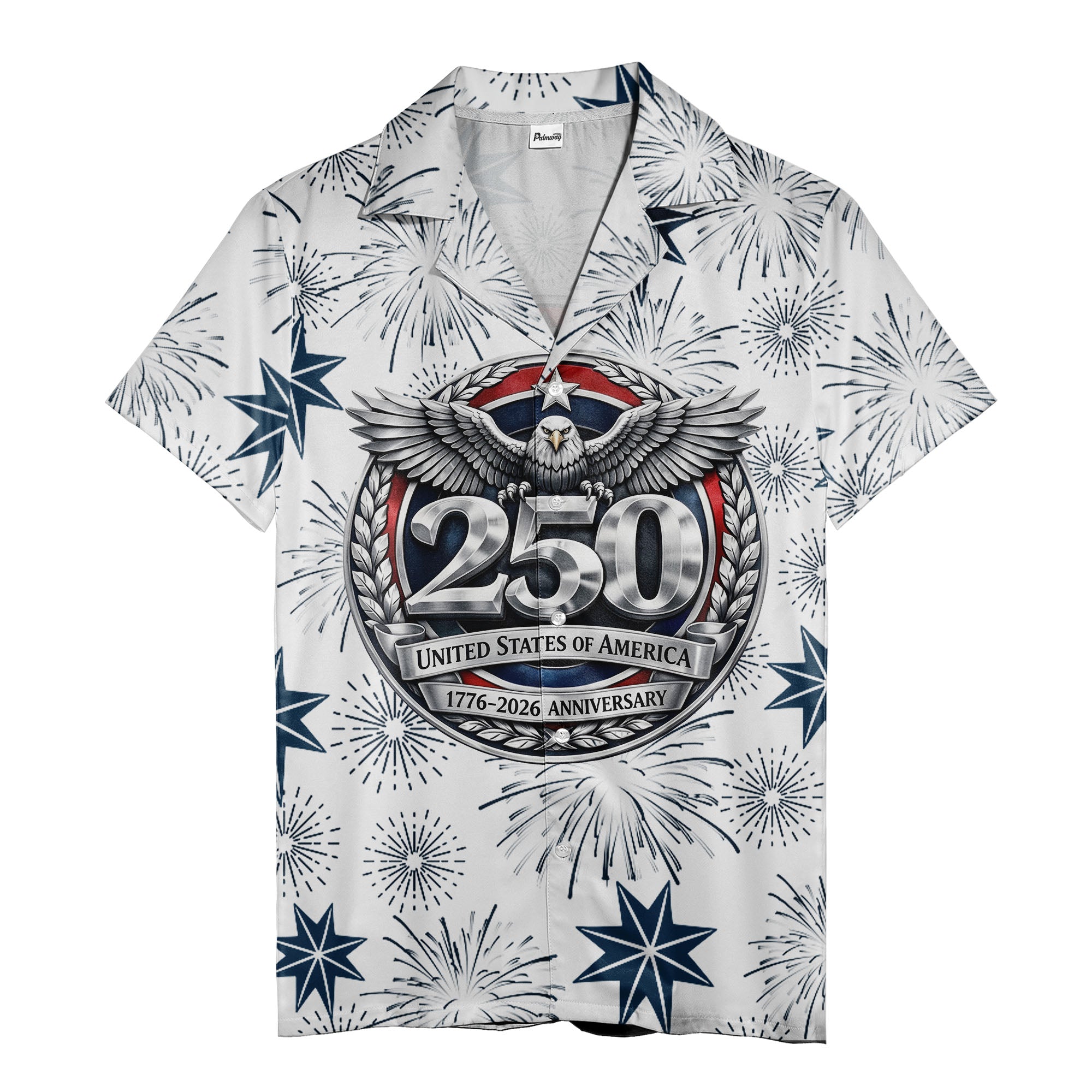 usa 250th anniversary hawaiian shirt with patriotic eagle & fireworks design