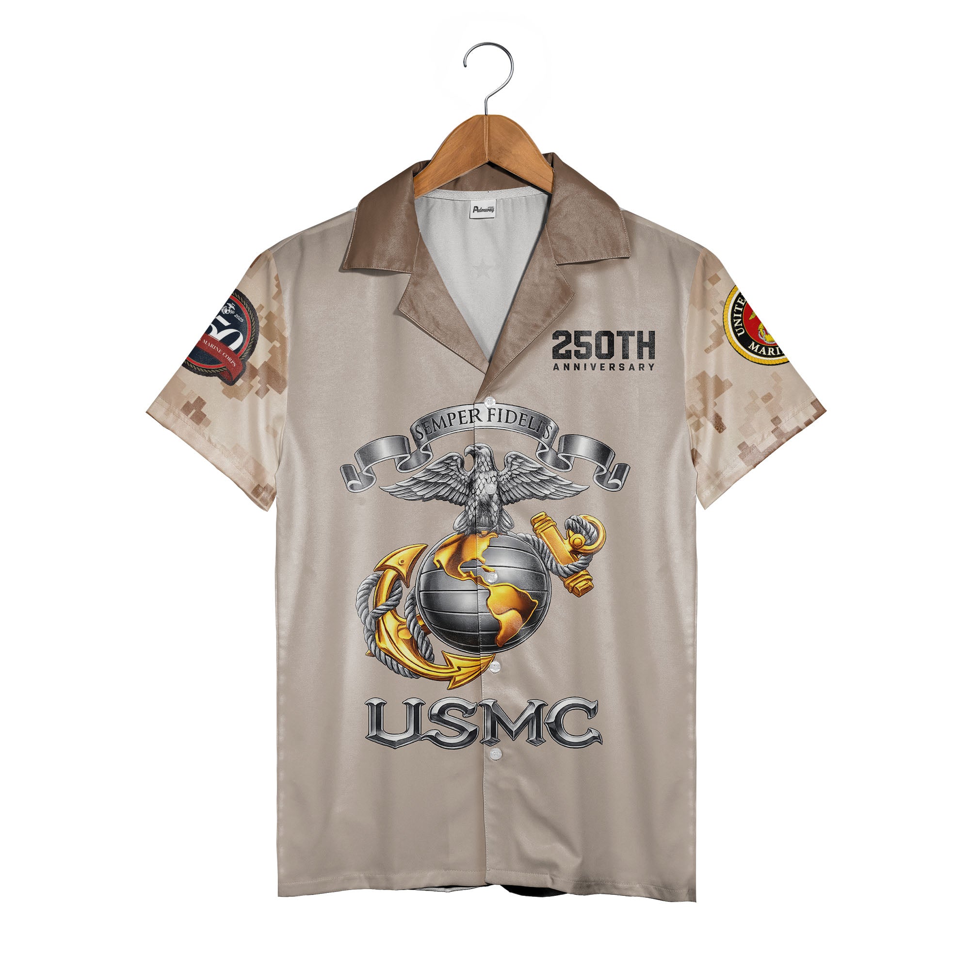 USMC Anniversary Hawaiian Shirt - Eagle Globe Anchor Marine Corps Digital Camo