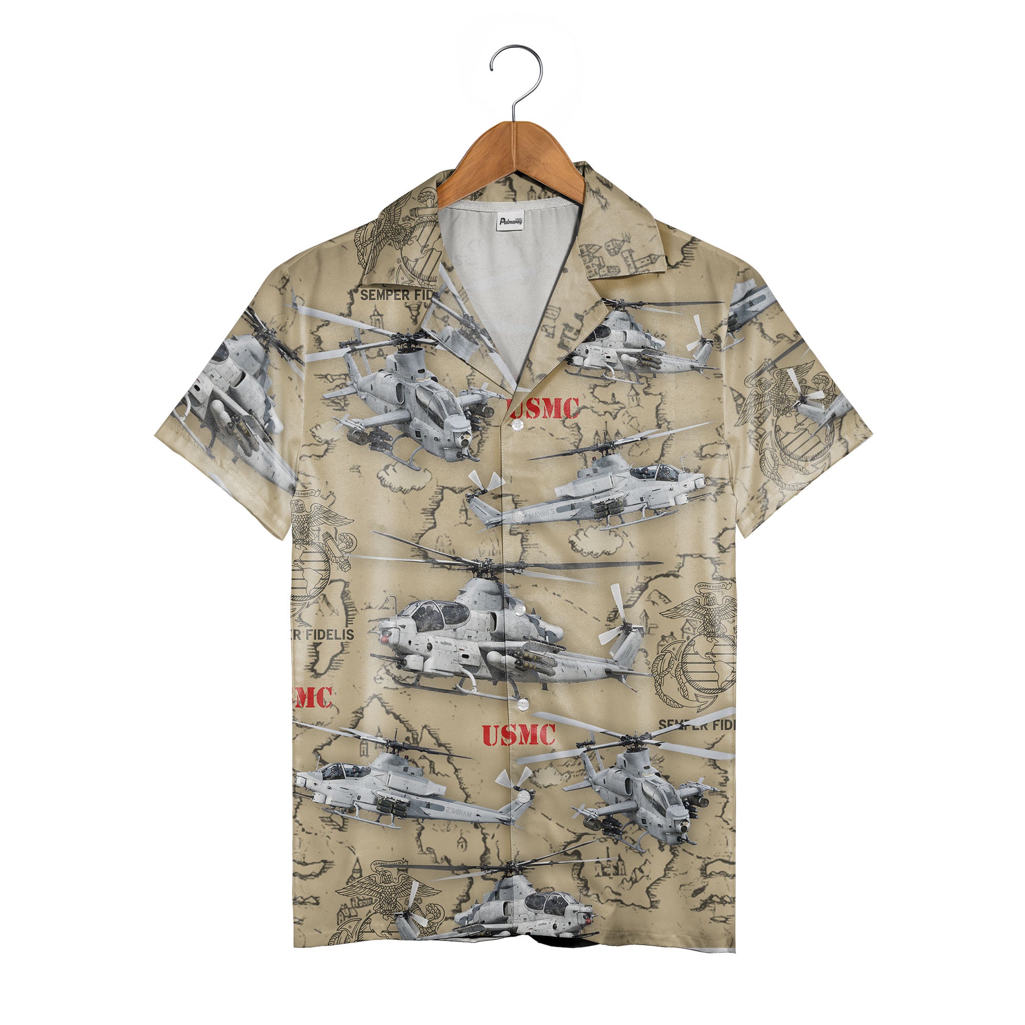 USMC Helicopter World Map Hawaiian Shirt - Vintage Marine Corps Semper Fidelis