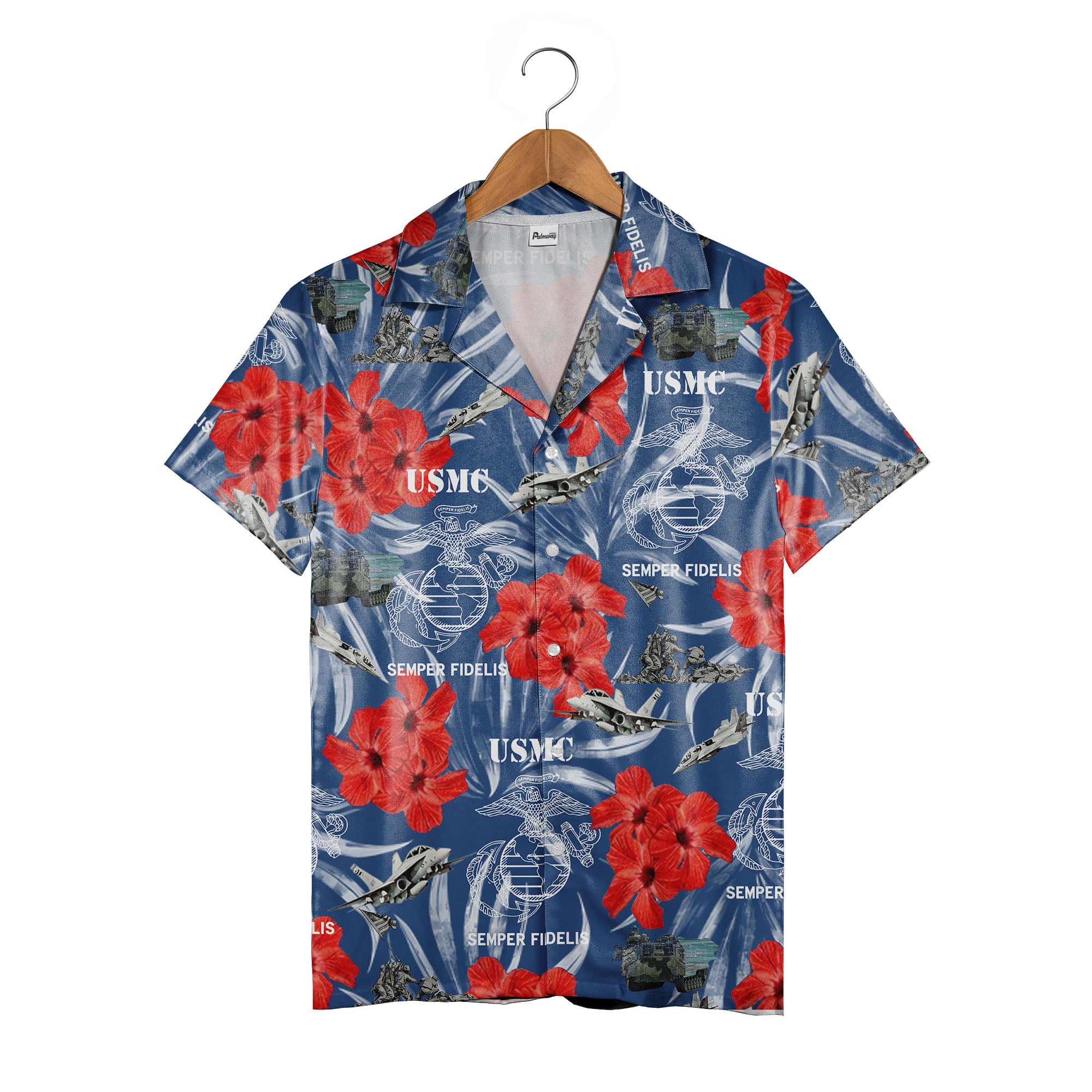 USMC Iwo Jima Hawaiian Shirt - Marine Military Vehicles Fighter Jets Tropical