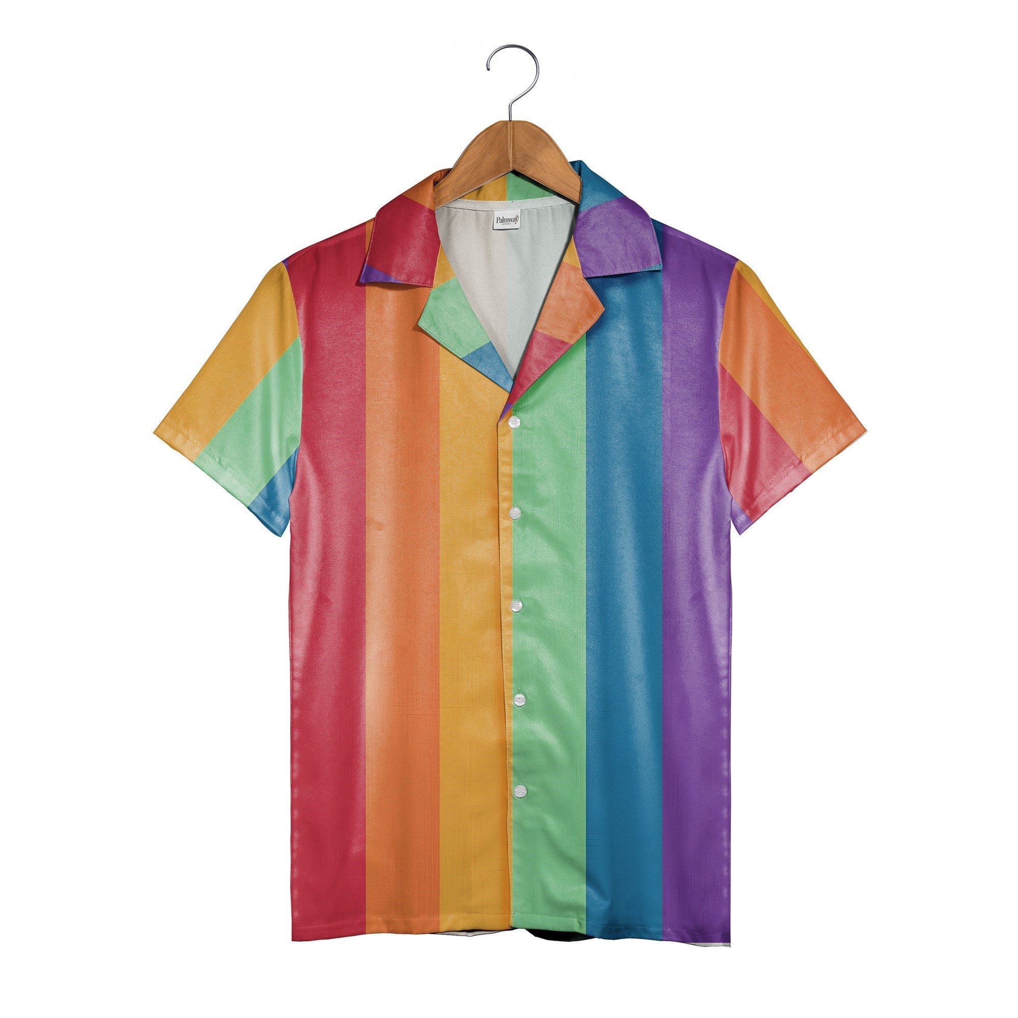 Vertical Rainbow Stripe Hawaiian Shirt in Bold Primary Colors