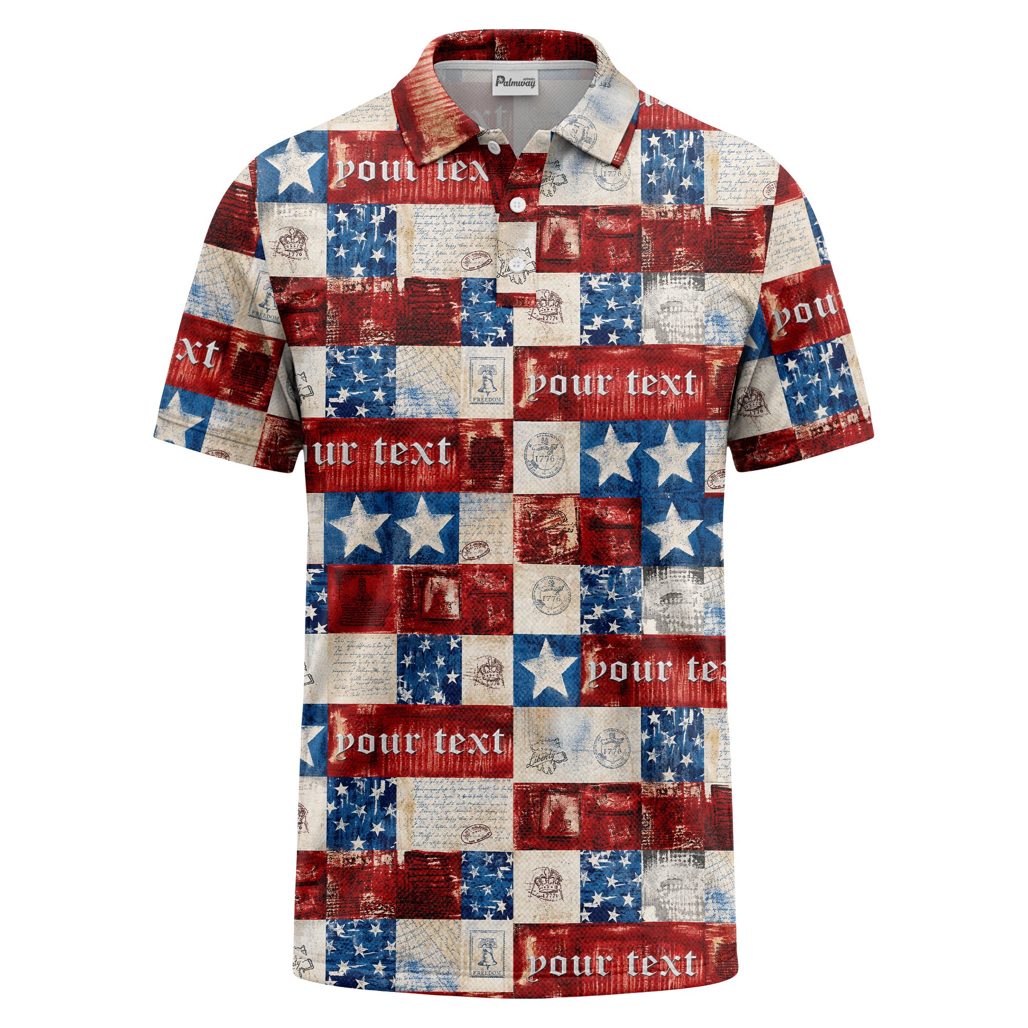 vintage american flag stars & stripes patchwork liberty bell polo shirt