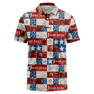vintage american flag stars & stripes patchwork liberty bell polo shirt