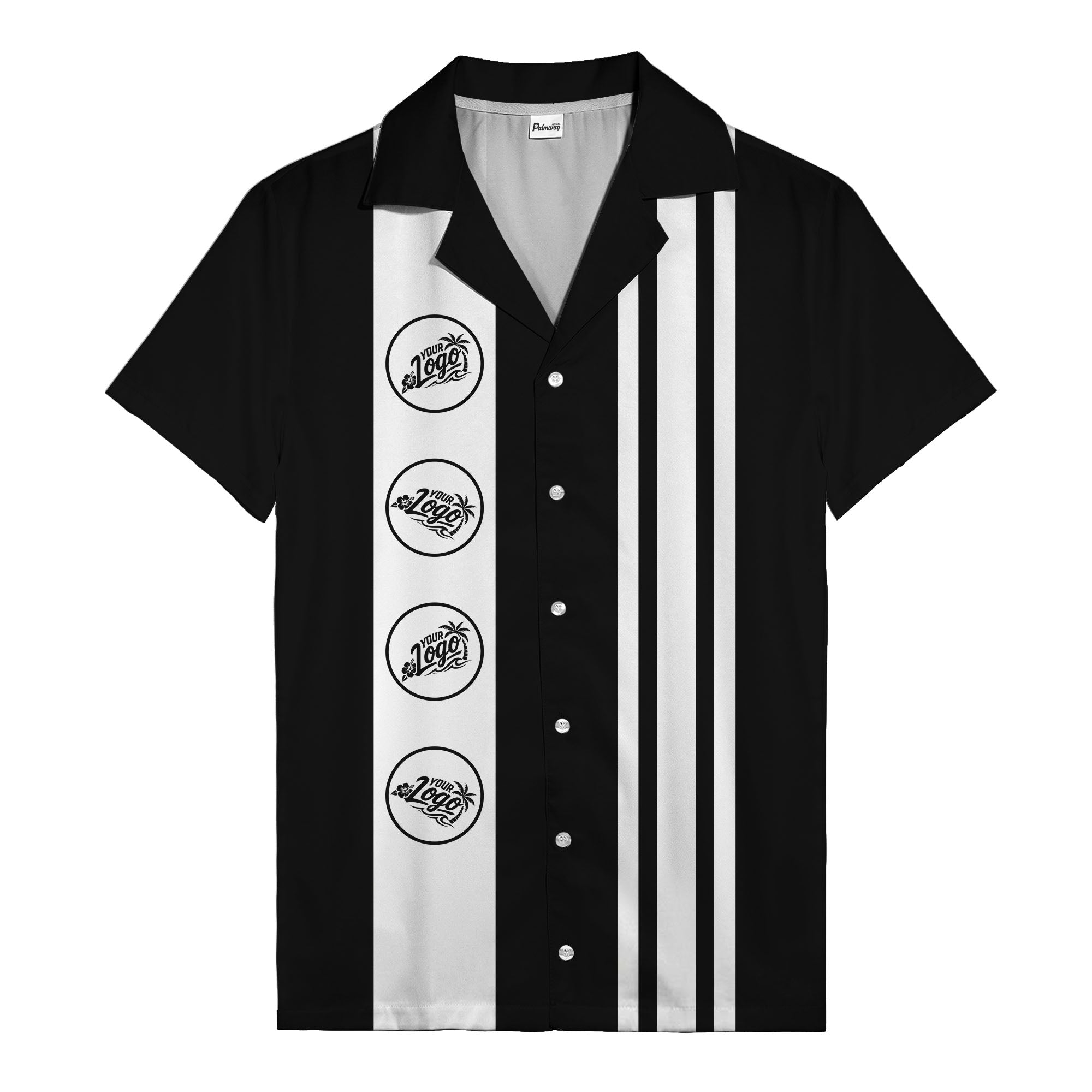 Vintage Black & White Bowling Circles Geometric Hawaiian Shirt For Men