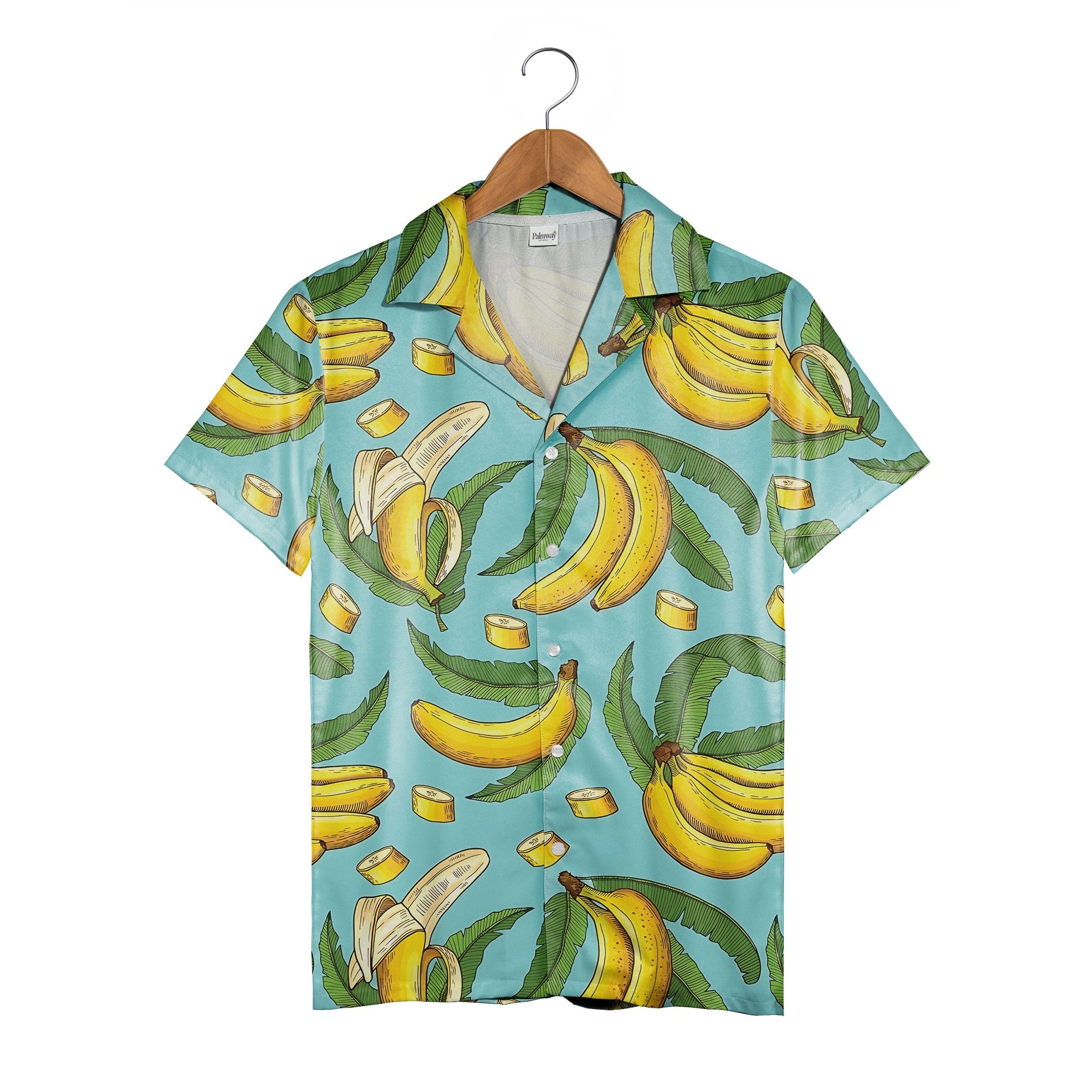 Vintage Etching Banana Hawaiian Shirt with Slices on Light Teal
