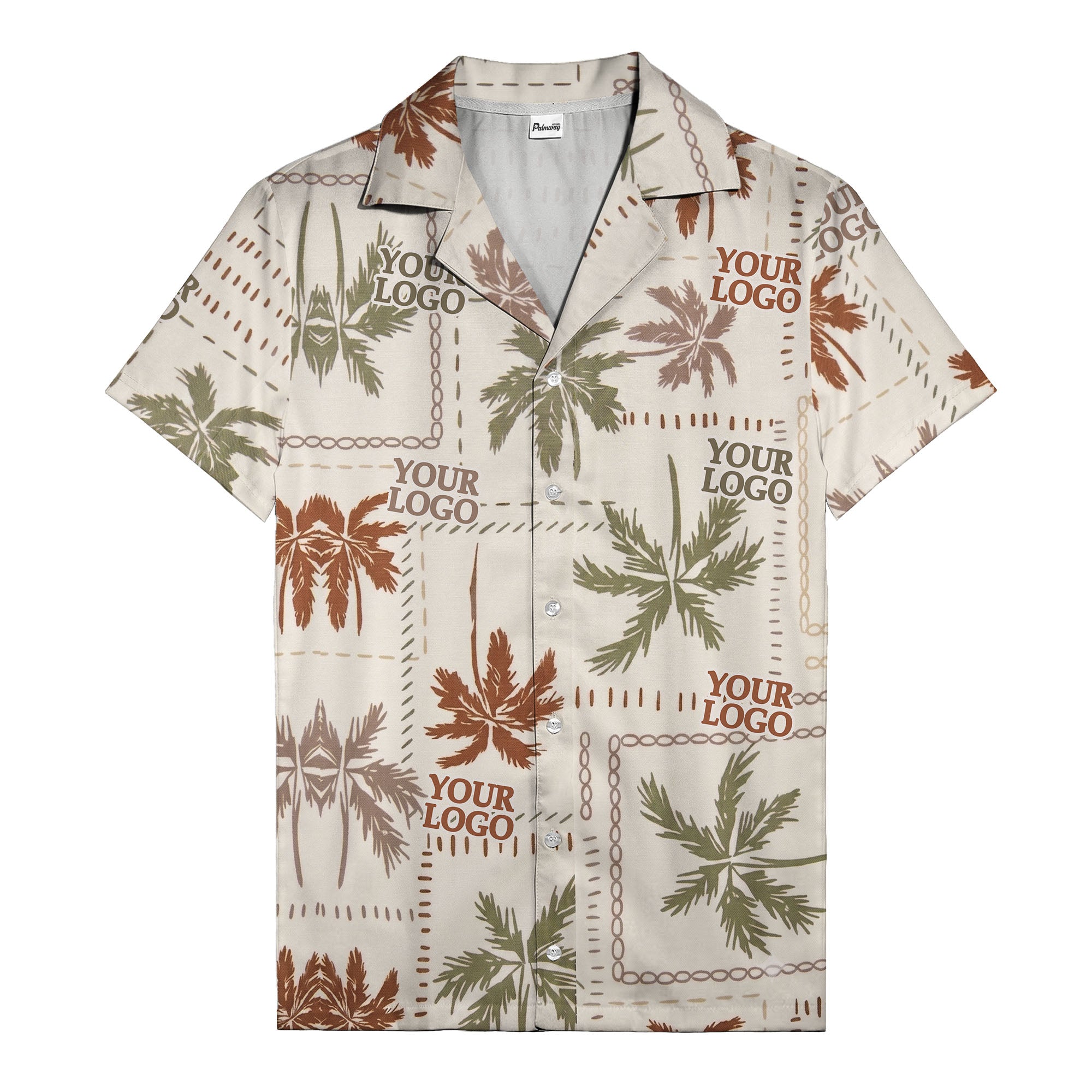 vintage palm tree repeat with custom logos hawaiian shirt